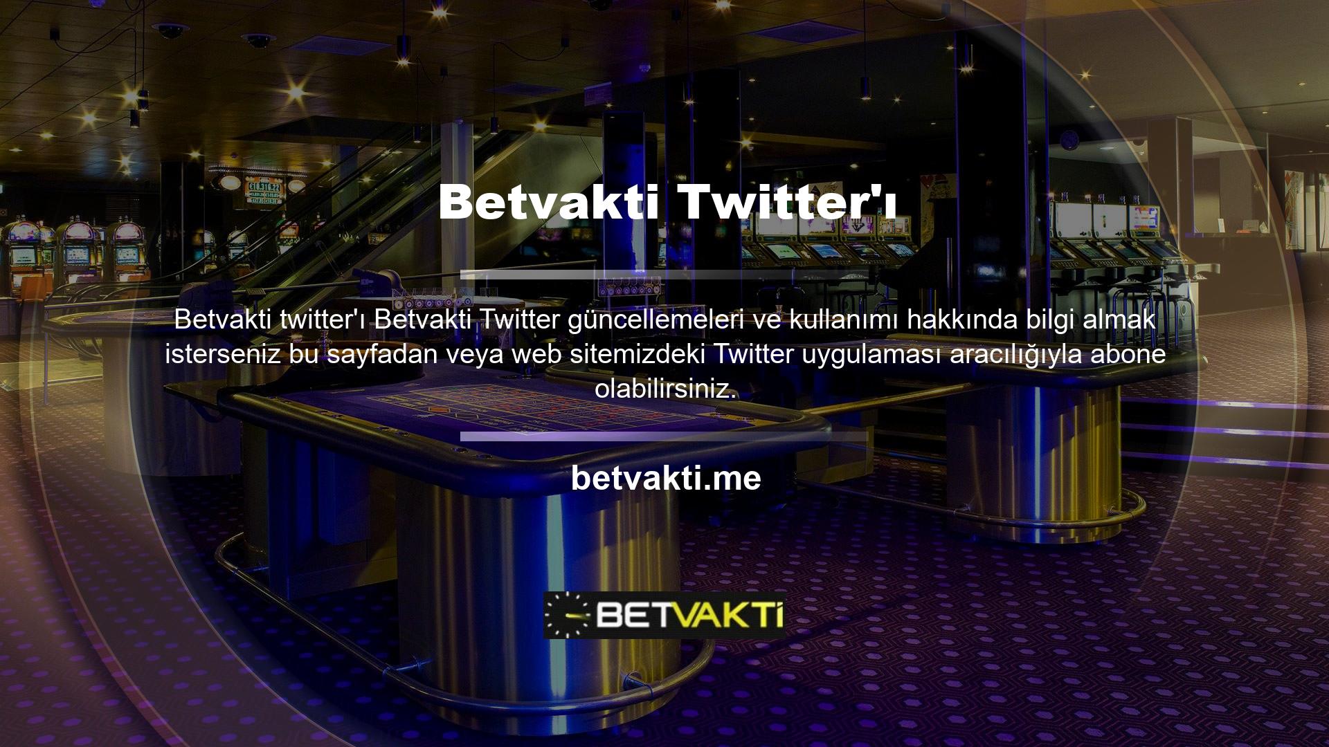 Canlı bahis sitesi @Betvakti, Twitter adına faaliyet göstermeye devam edecek olup, işlevsel adres güncellemeleri, bonus güncellemeleri ve finansal hizmet güncellemeleri Twitter uygulaması üzerinden paylaşılacaktır